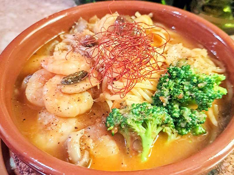 すりおろし蓮根と海老のスープパスタ